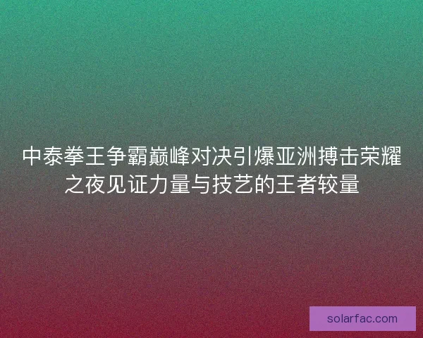 中泰拳王争霸巅峰对决引爆亚洲搏击荣耀之夜见证力量与技艺的王者较量